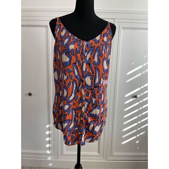 Cabi Womens‎ Purple Orange Sleeveless Button Up Animal Print Tank Blouse Medium - Picture 2 of 6